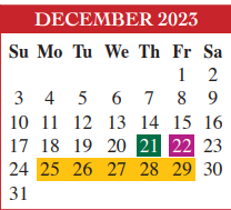 District School Academic Calendar for Castaneda Elementary for December 2023