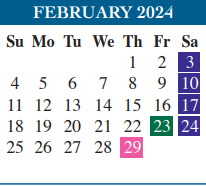 District School Academic Calendar for Cameron Co Juvenile Detention Ctr for February 2024