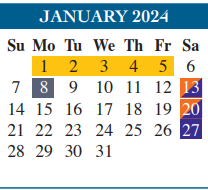 District School Academic Calendar for Cameron Co Juvenile Detention Ctr for January 2024