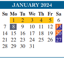 District School Academic Calendar for Gallegos Elementary for January 2024