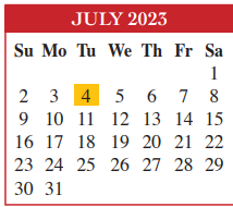 District School Academic Calendar for Cameron Co Juvenile Detention Ctr for July 2023