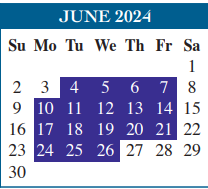 District School Academic Calendar for Cameron Co Juvenile Detention Ctr for June 2024
