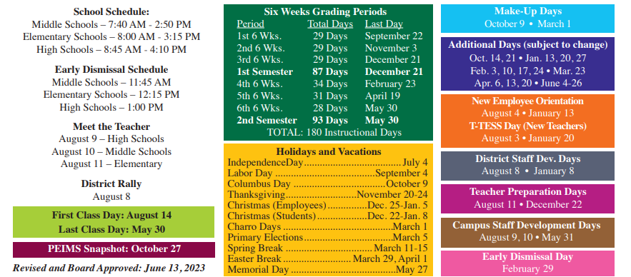 District School Academic Calendar Key for Yturria Elementary