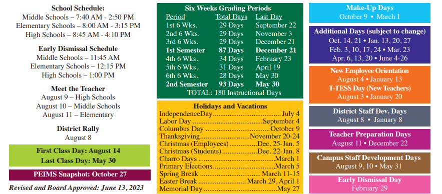 District School Academic Calendar Key for Cameron Co Juvenile Detention Ctr