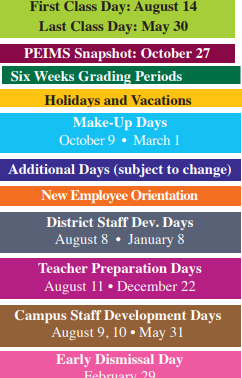 District School Academic Calendar Legend for Cameron Co Juvenile Detention Ctr