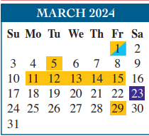 District School Academic Calendar for Cameron Co Juvenile Detention Ctr for March 2024
