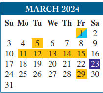 District School Academic Calendar for Resaca Elementary for March 2024