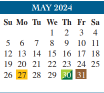 District School Academic Calendar for Putegnat Elementary for May 2024