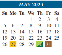 District School Academic Calendar for Aiken Elementary for May 2024