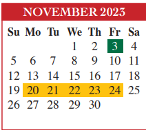 District School Academic Calendar for Cameron Co J J A E P for November 2023