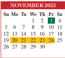District School Academic Calendar for Cameron Co Juvenile Detention Ctr for November 2023