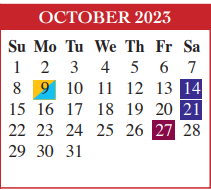District School Academic Calendar for Cameron Co Juvenile Detention Ctr for October 2023