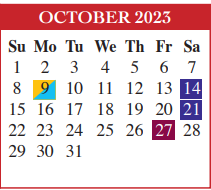 District School Academic Calendar for Adult Ed for October 2023