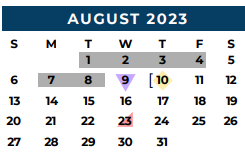 District School Academic Calendar for Sam Houston Elementary for August 2023