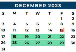 District School Academic Calendar for Special Opportunity School for December 2023