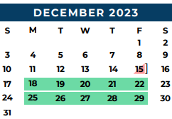 District School Academic Calendar for Brazos County Jjaep for December 2023