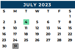 District School Academic Calendar for Jane Long for July 2023