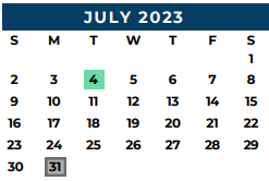 District School Academic Calendar for Ben Milam Elementary for July 2023