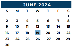 District School Academic Calendar for Brazos County Jjaep for June 2024
