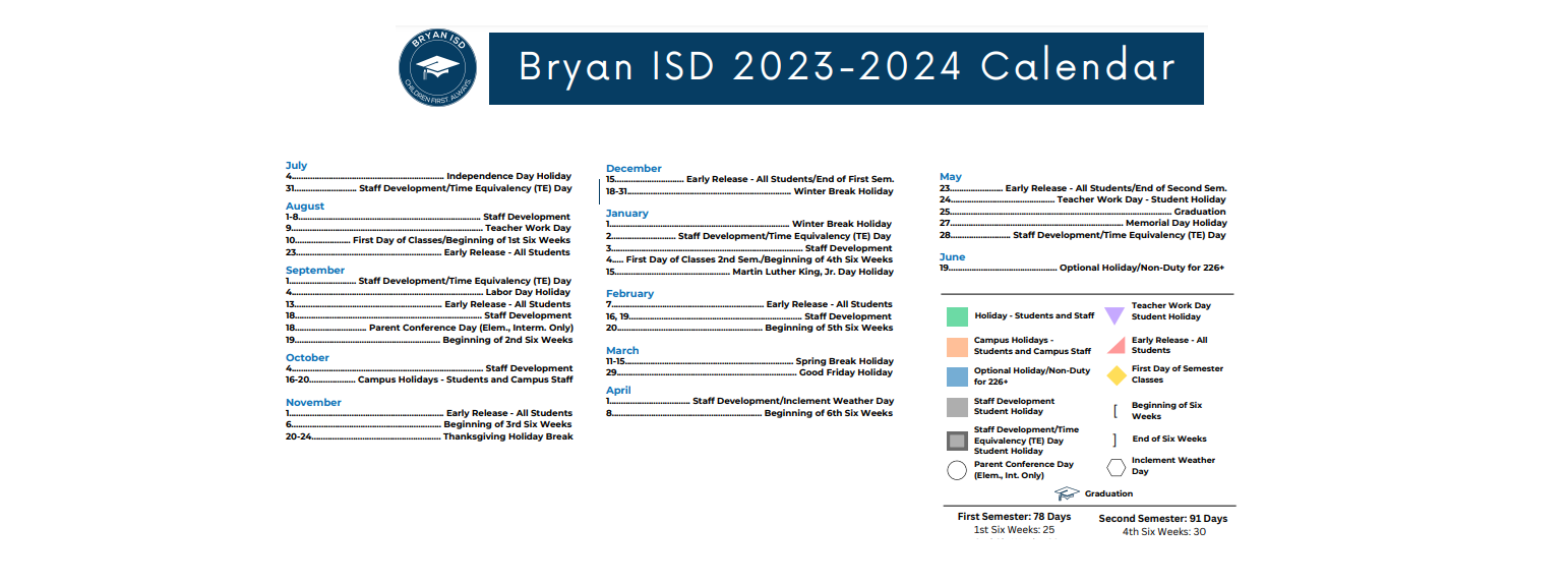 District School Academic Calendar Key for Brazos County Jjaep