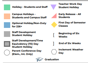 District School Academic Calendar Legend for Johnson Elementary