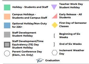 District School Academic Calendar Legend for Stephen F Austin