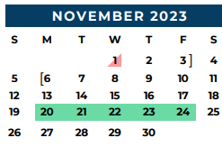 District School Academic Calendar for Bryan Early College High School for November 2023