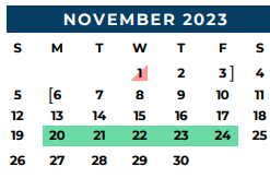 District School Academic Calendar for Jane Long for November 2023