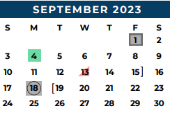 District School Academic Calendar for Brazos Co Juvenile Detention Cente for September 2023