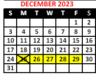 District School Academic Calendar for The Academy School #131 for December 2023