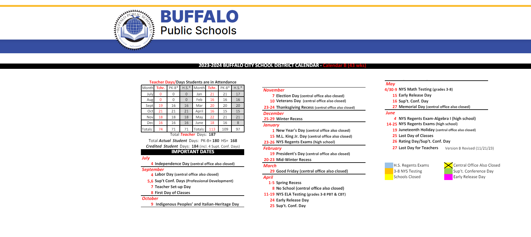 District School Academic Calendar Key for The Academy School #131