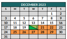 District School Academic Calendar for The Academy At Nola Dunn for December 2023
