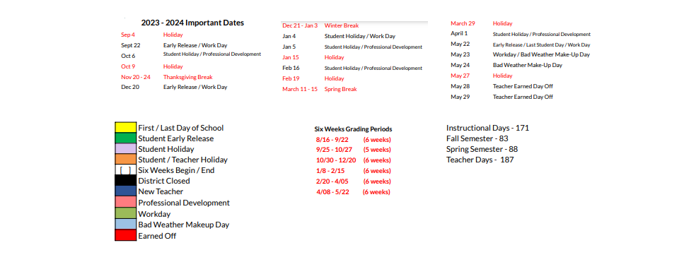 District School Academic Calendar Key for Oak Grove Elementary