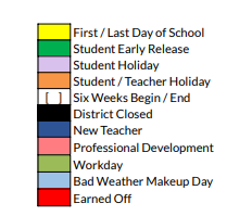 District School Academic Calendar Legend for Johnson County Jjaep