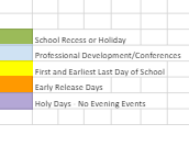 District School Academic Calendar Legend for Champlain School
