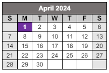 District School Academic Calendar for Caddo Career & Tech Center for April 2024