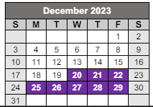 District School Academic Calendar for Hillsdale Elementary School for December 2023