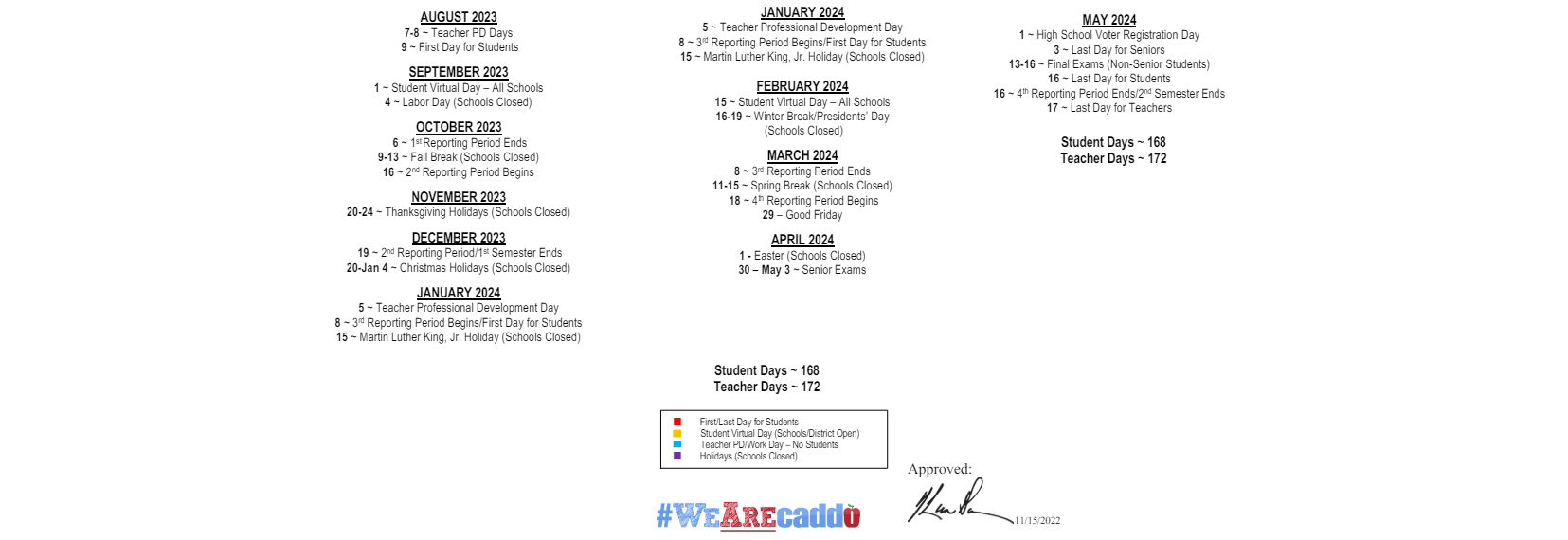 District School Academic Calendar Key for Caddo Career & Tech Center