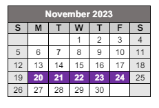District School Academic Calendar for Caddo Middle Career And Technology School for November 2023