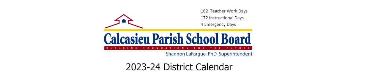 District School Academic Calendar for Barbe Elementary School