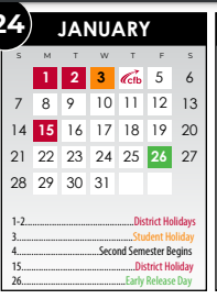 District School Academic Calendar for Early College High School for January 2024