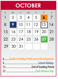 District School Academic Calendar for Dallas County Jjaep for October 2023