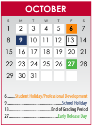 District School Academic Calendar for Salazar Alternative Education Prog for October 2023
