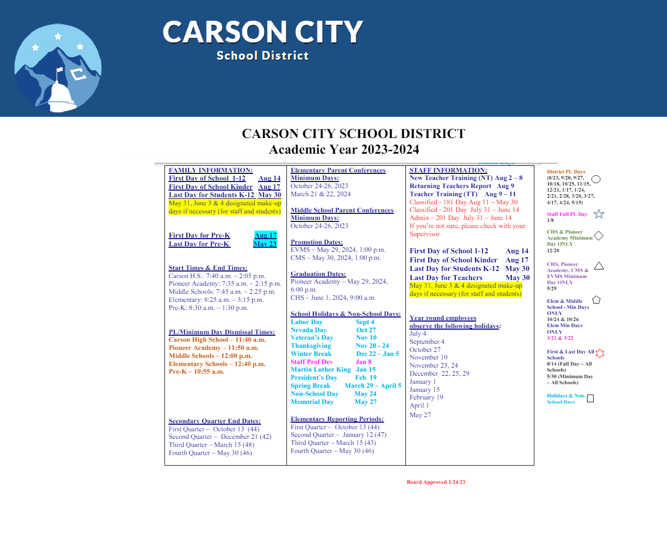 District School Academic Calendar Key for Mark Twain Elementary School