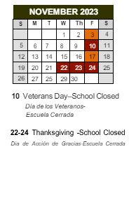 District School Academic Calendar for Marc T. Atkinson Middle School for November 2023
