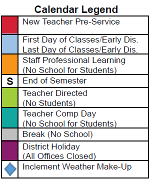 District School Academic Calendar Legend for Wright Elementary School