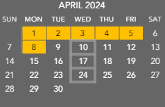 District School Academic Calendar for Sugar Grove Elementary Sch for April 2024