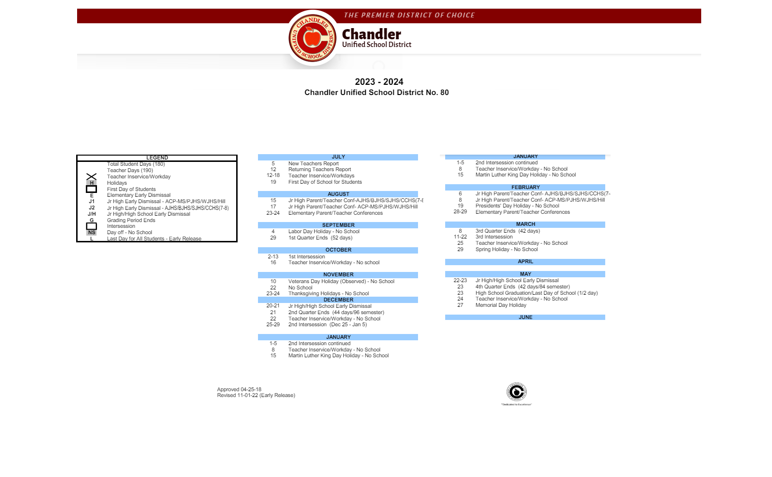 District School Academic Calendar Key for Pathways Learning Center