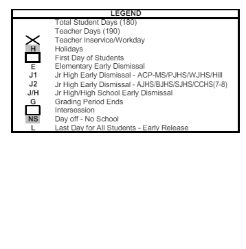 District School Academic Calendar Legend for Pathways Learning Center