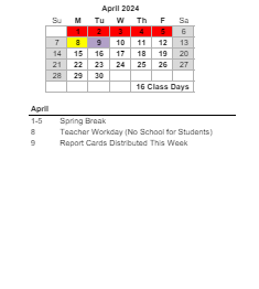 District School Academic Calendar for James Island Elementary for April 2024